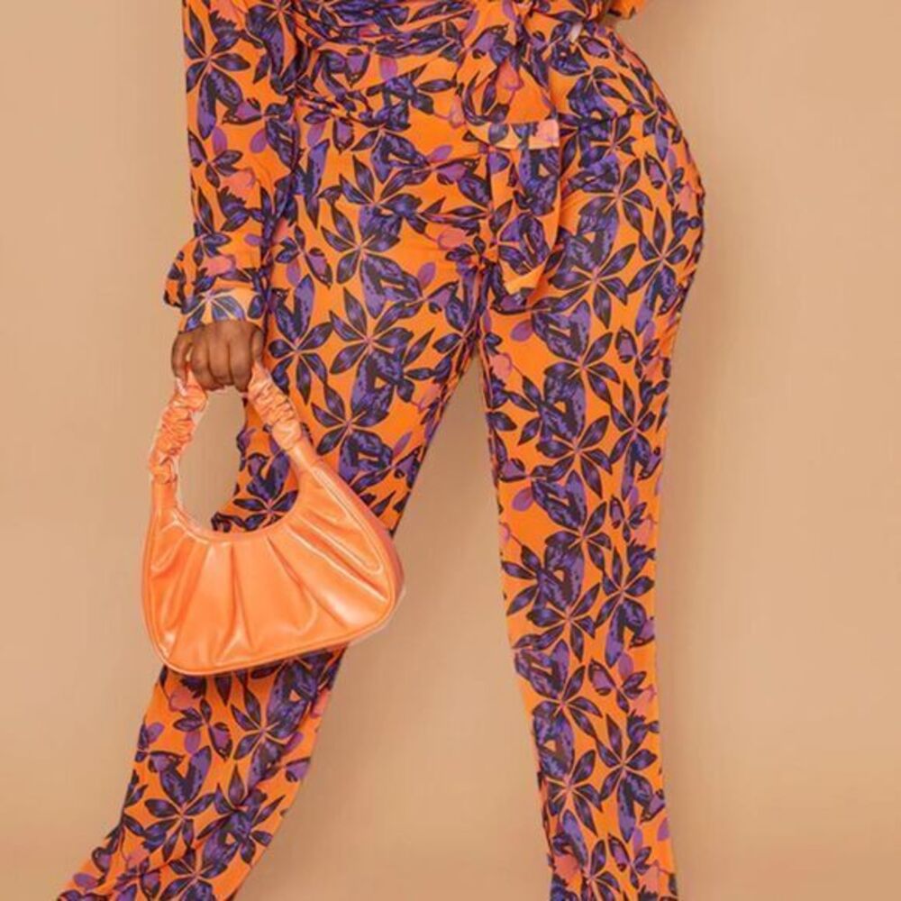 PrettyLittleThing Orange & Purple Floral Wide Leg Pants